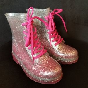 Wonder Nation Clear Lace Up Glitter Rain Boots